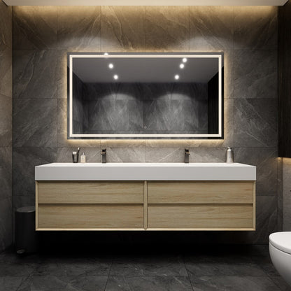 Max 84" Wall Mounted Bathroom Vanity with Reinforced Acrylic Integrated Sink Top