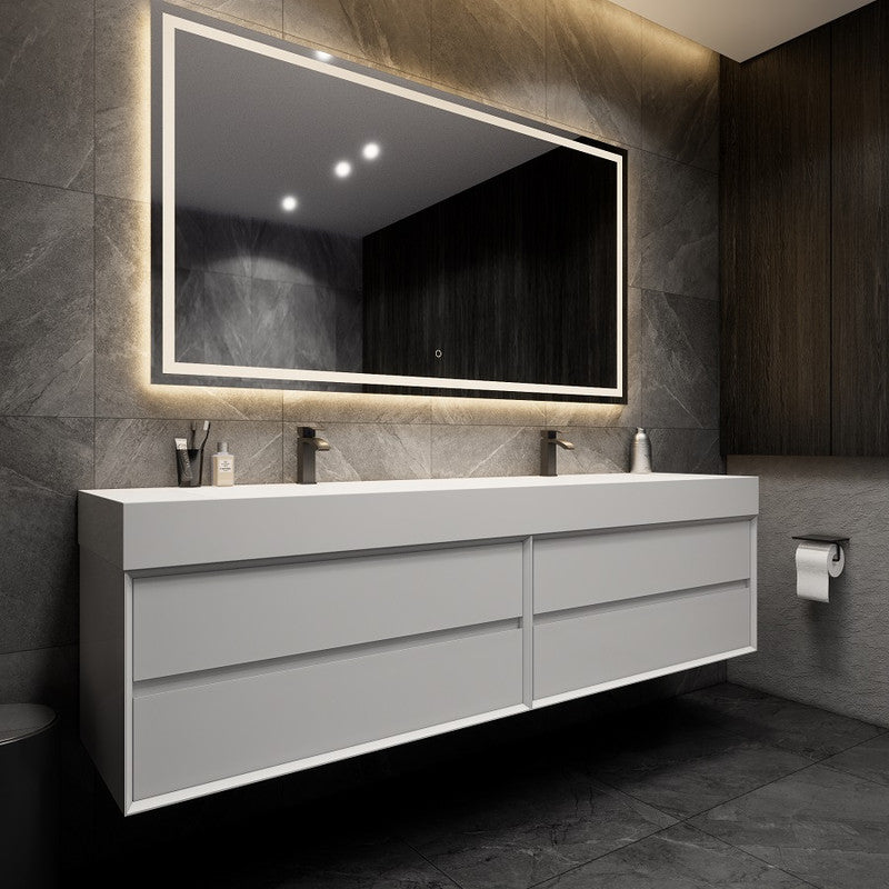 Max 84" Wall Mounted Bathroom Vanity with Reinforced Acrylic Integrated Sink Top
