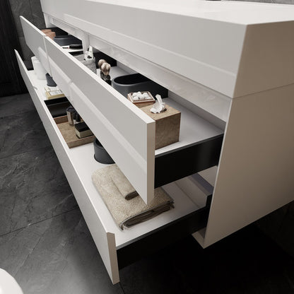 Max 84" Wall Mounted Bathroom Vanity with Reinforced Acrylic Integrated Sink Top