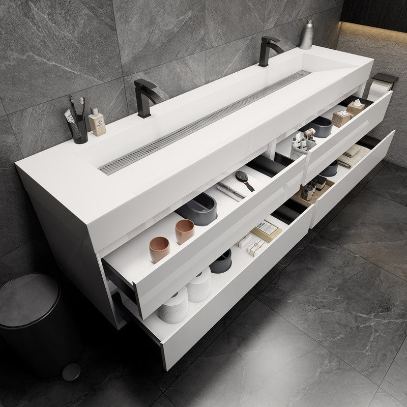 Max 84" Wall Mounted Bathroom Vanity with Reinforced Acrylic Integrated Sink Top