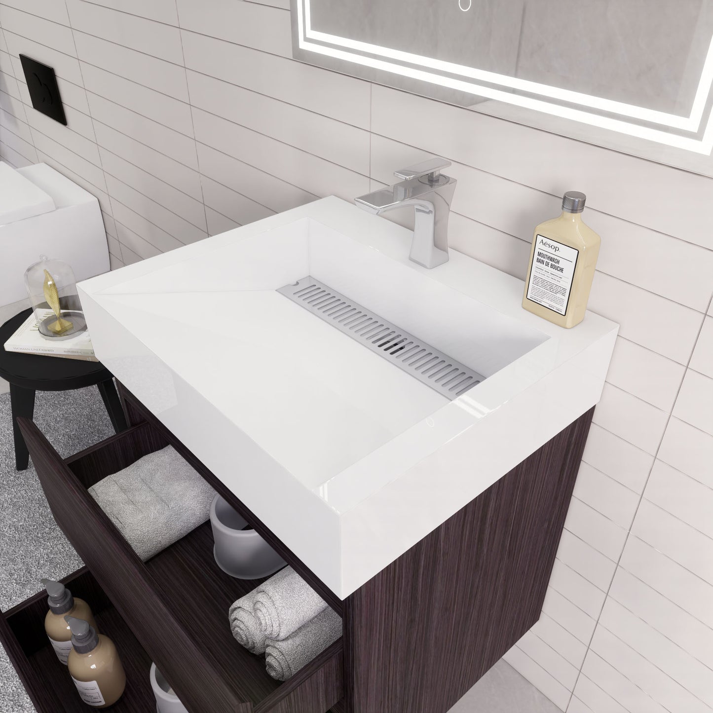 Monterey 24" Wall Mounted Bathroom Vanity with Reinforced Acrylic Integrated Sink Top