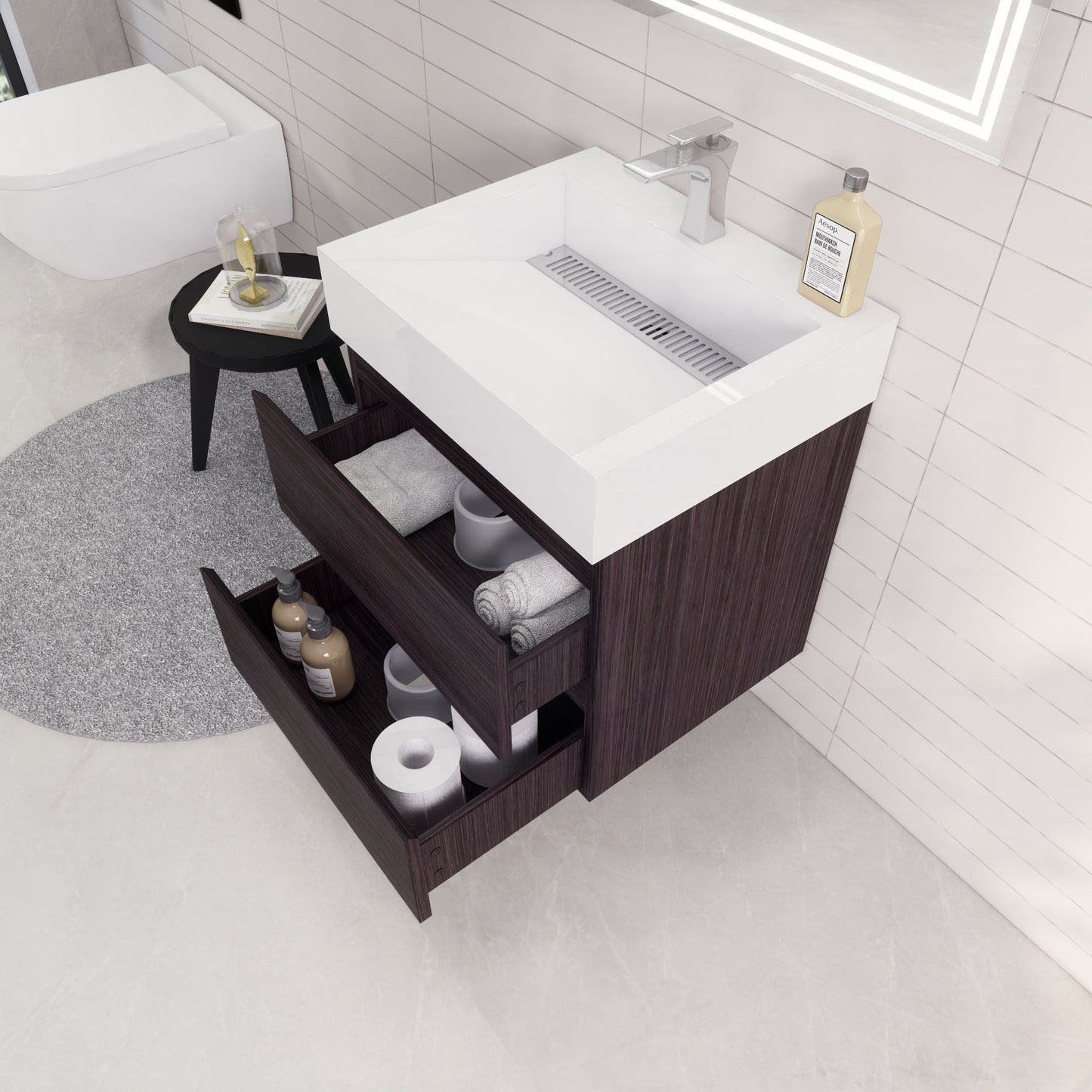 Monterey 24" Wall Mounted Bathroom Vanity with Reinforced Acrylic Integrated Sink Top