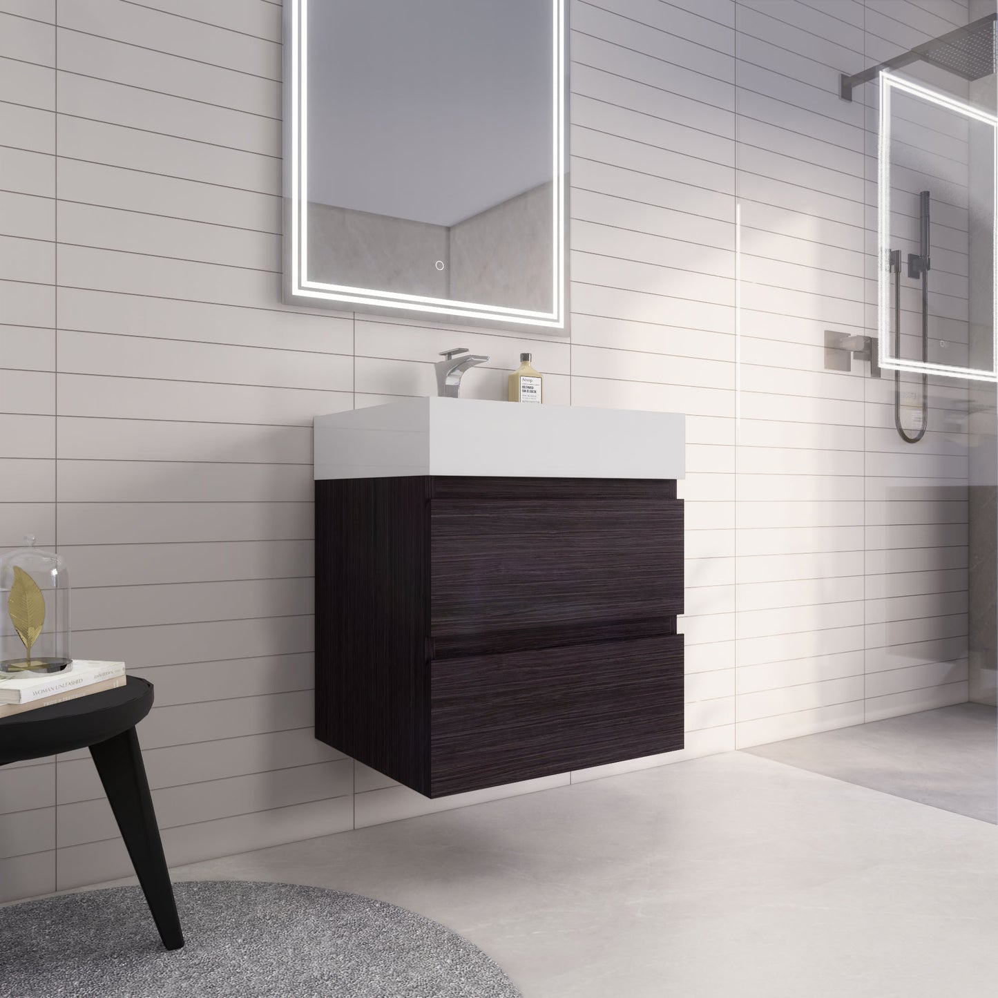 Monterey 24" Wall Mounted Bathroom Vanity with Reinforced Acrylic Integrated Sink Top