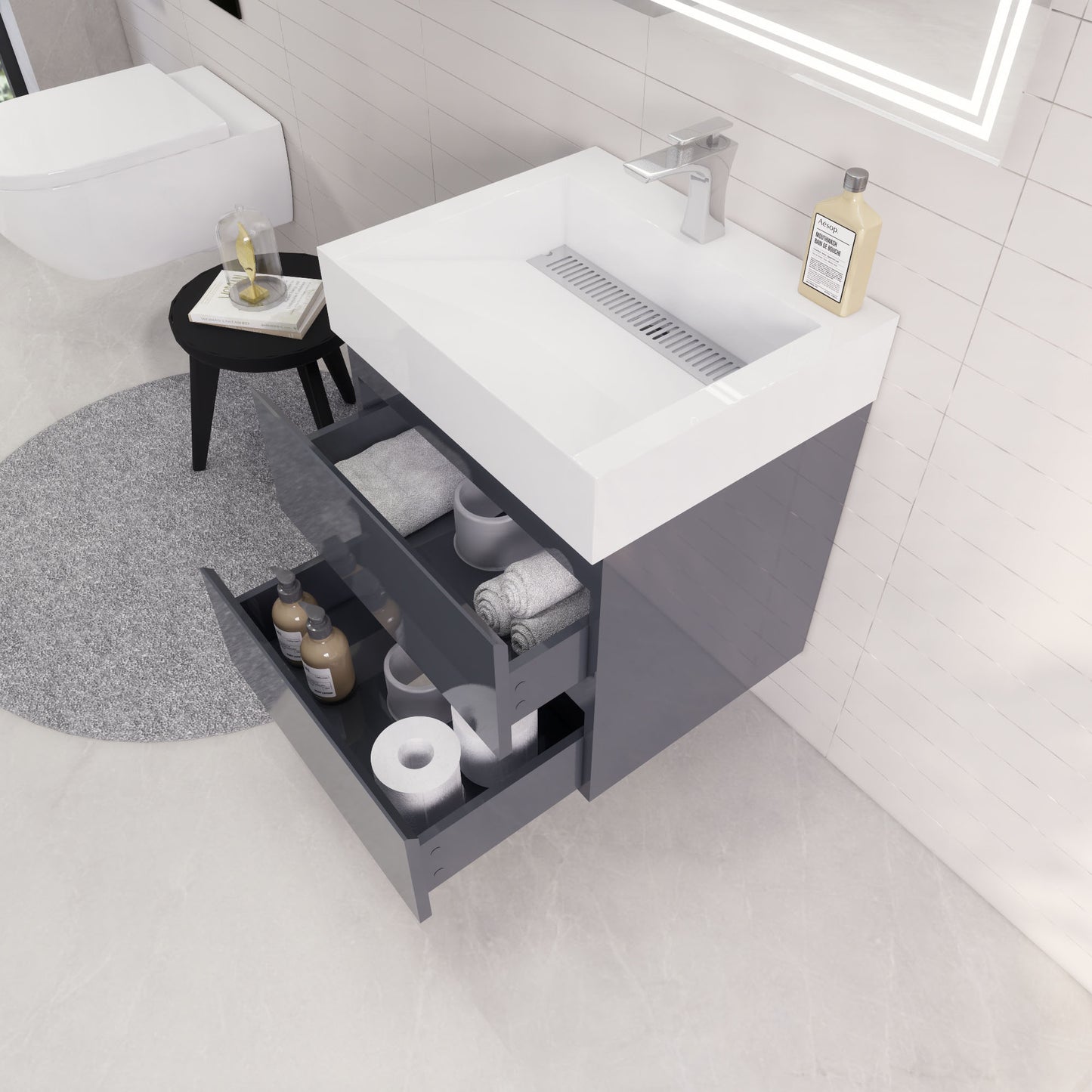 Monterey 24" Wall Mounted Bathroom Vanity with Reinforced Acrylic Integrated Sink Top