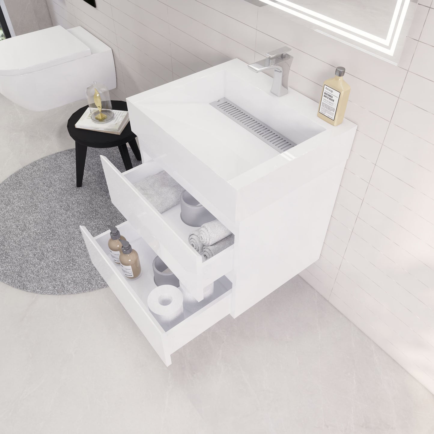 Monterey 24" Wall Mounted Bathroom Vanity with Reinforced Acrylic Integrated Sink Top