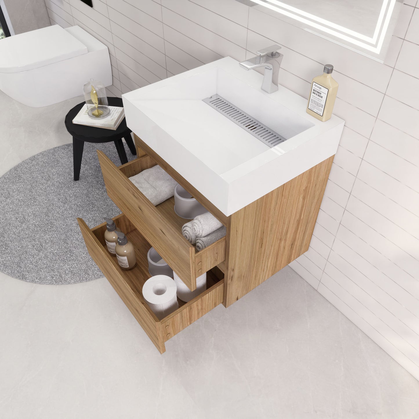Monterey 24" Wall Mounted Bathroom Vanity with Reinforced Acrylic Integrated Sink Top