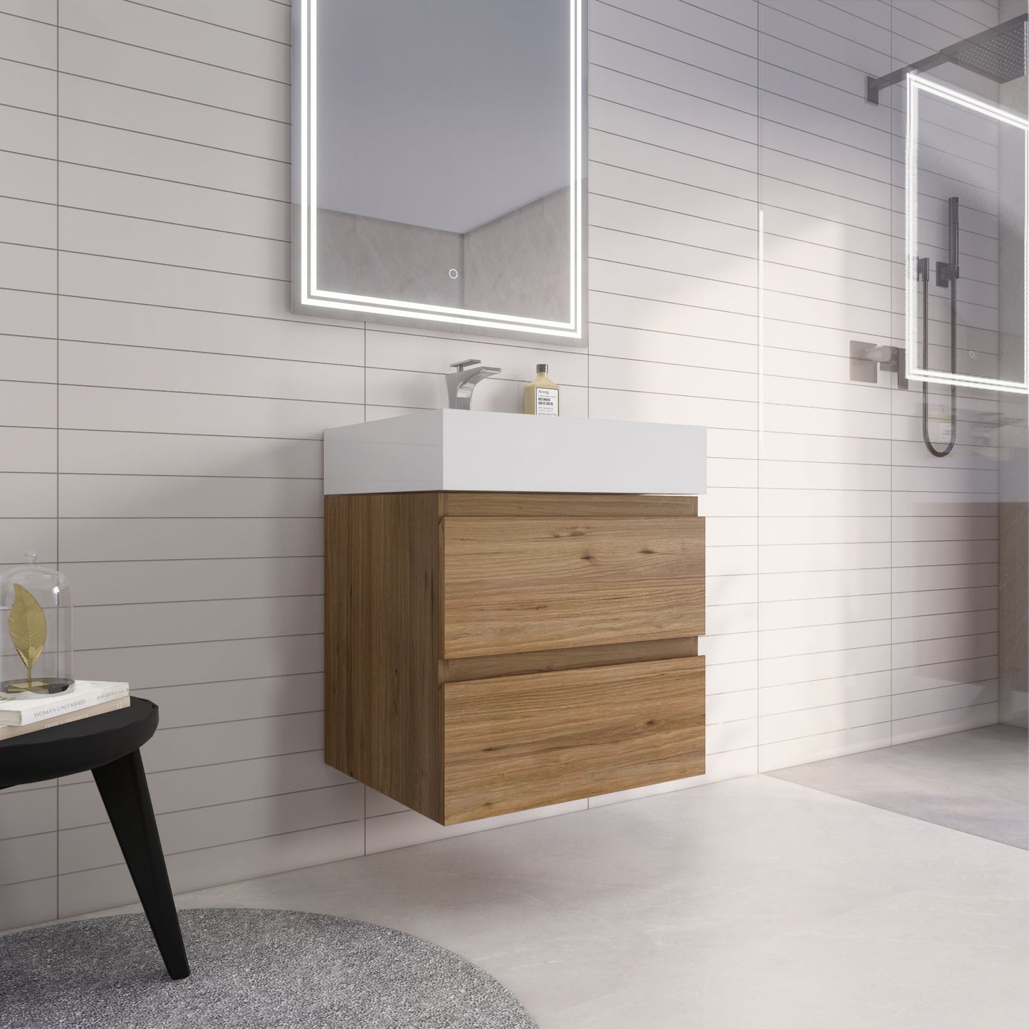 Monterey 24" Wall Mounted Bathroom Vanity with Reinforced Acrylic Integrated Sink Top