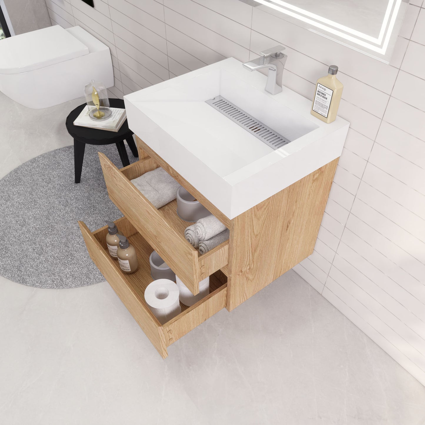 Monterey 24" Wall Mounted Bathroom Vanity with Reinforced Acrylic Integrated Sink Top