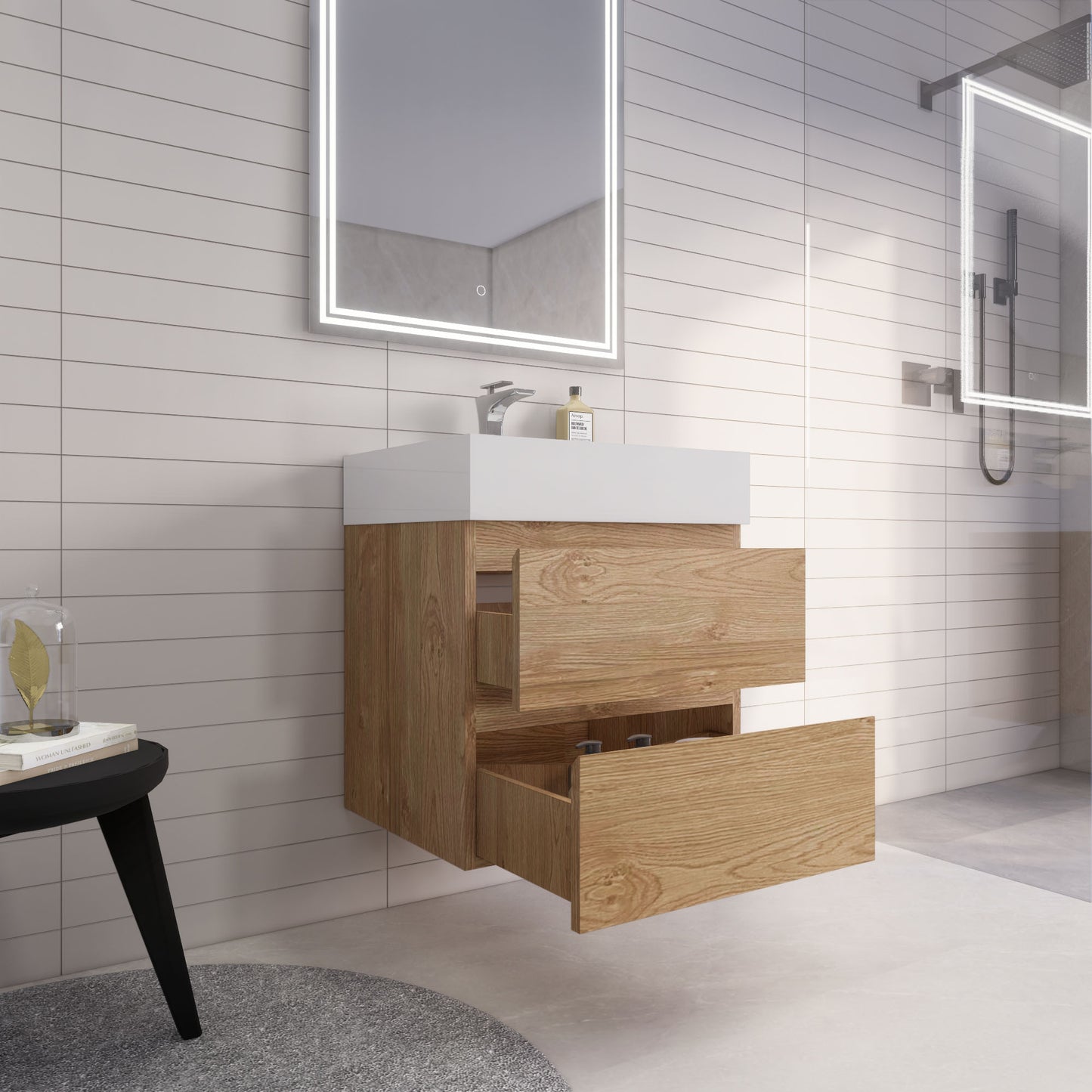 Monterey 24" Wall Mounted Bathroom Vanity with Reinforced Acrylic Integrated Sink Top