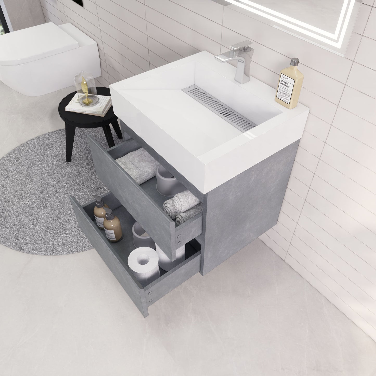 Monterey 24" Wall Mounted Bathroom Vanity with Reinforced Acrylic Integrated Sink Top