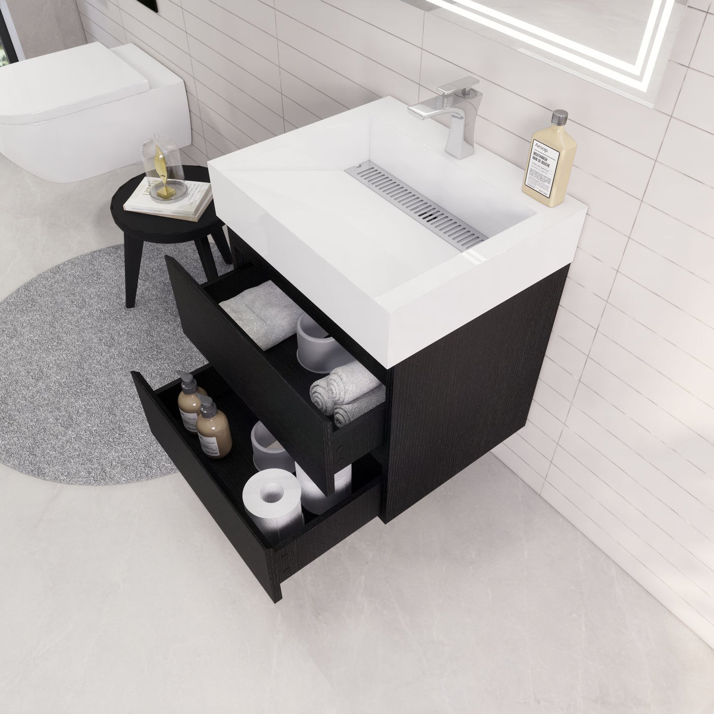 Monterey 24" Wall Mounted Bathroom Vanity with Reinforced Acrylic Integrated Sink Top