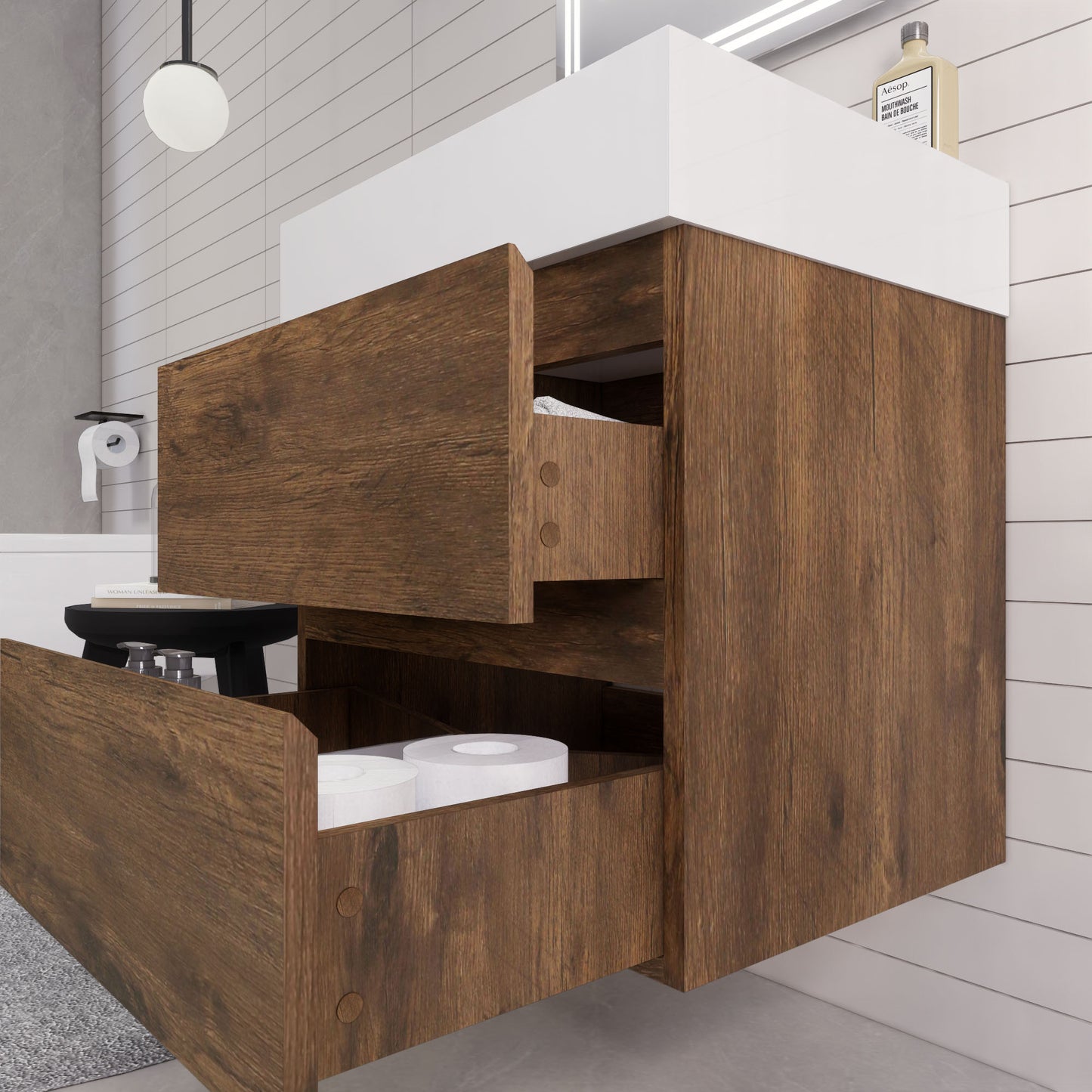 Monterey 24" Wall Mounted Bathroom Vanity with Reinforced Acrylic Integrated Sink Top