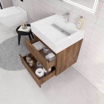 Monterey 24" Wall Mounted Bathroom Vanity with Reinforced Acrylic Integrated Sink Top