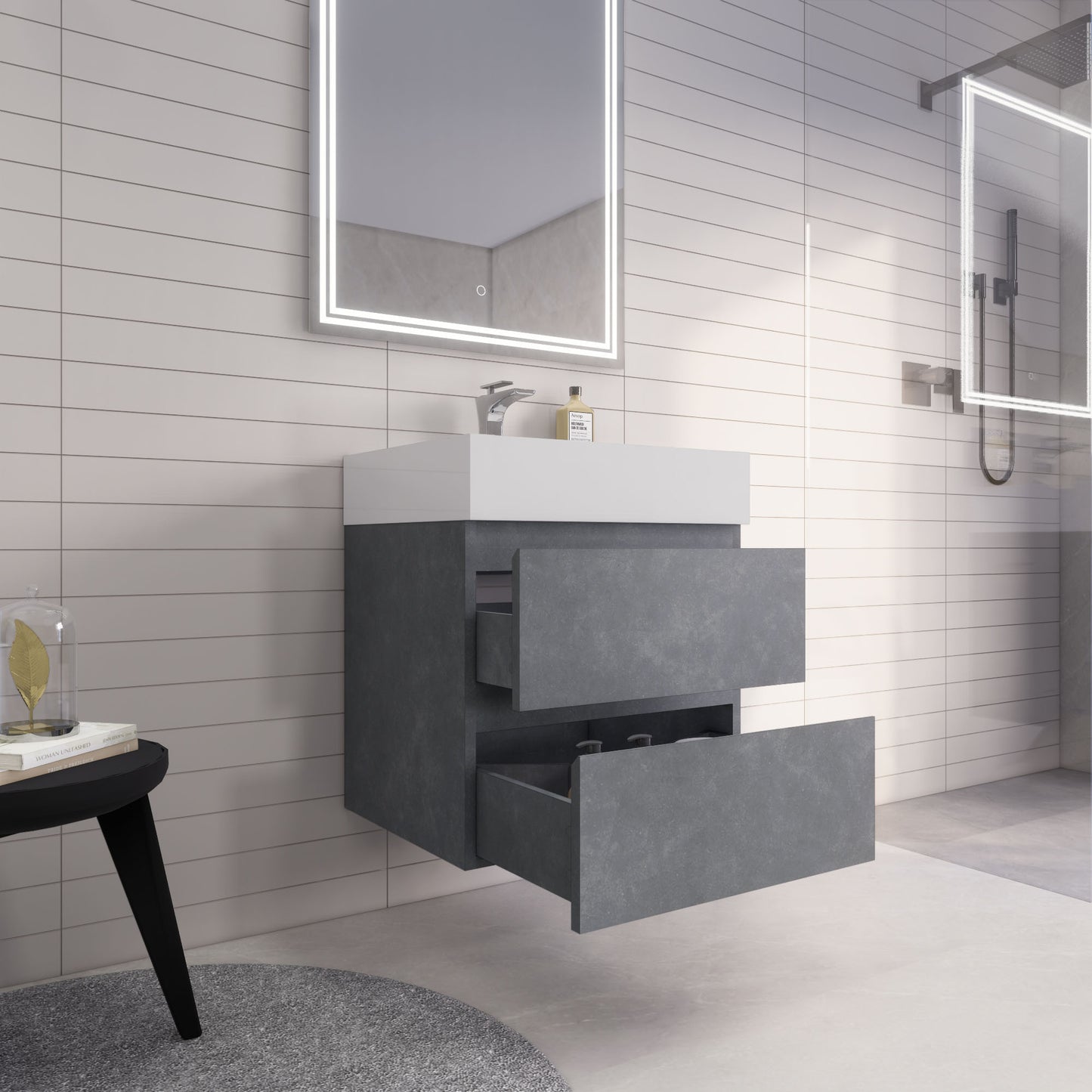 Monterey 24" Wall Mounted Bathroom Vanity with Reinforced Acrylic Integrated Sink Top