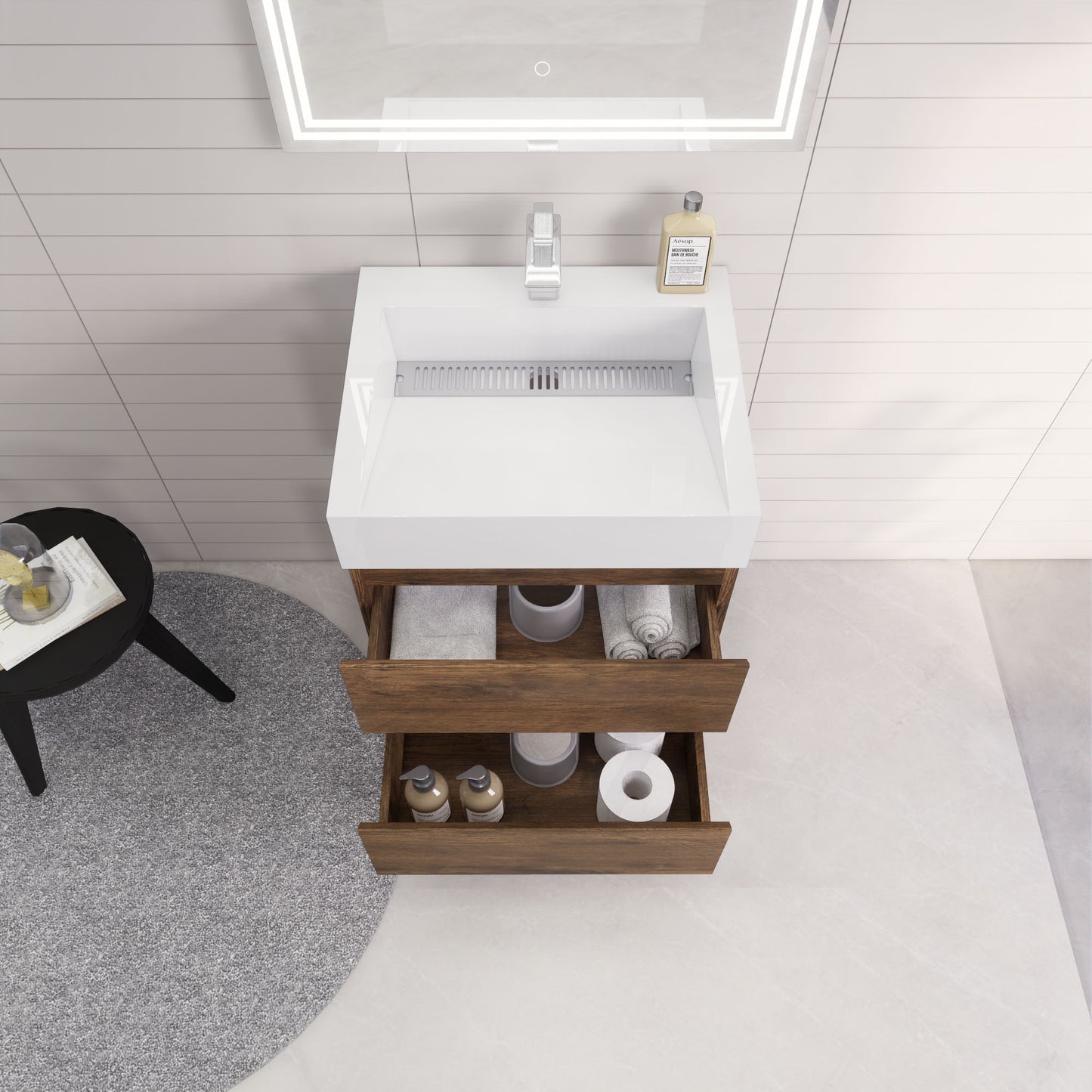 Monterey 24" Wall Mounted Bathroom Vanity with Reinforced Acrylic Integrated Sink Top