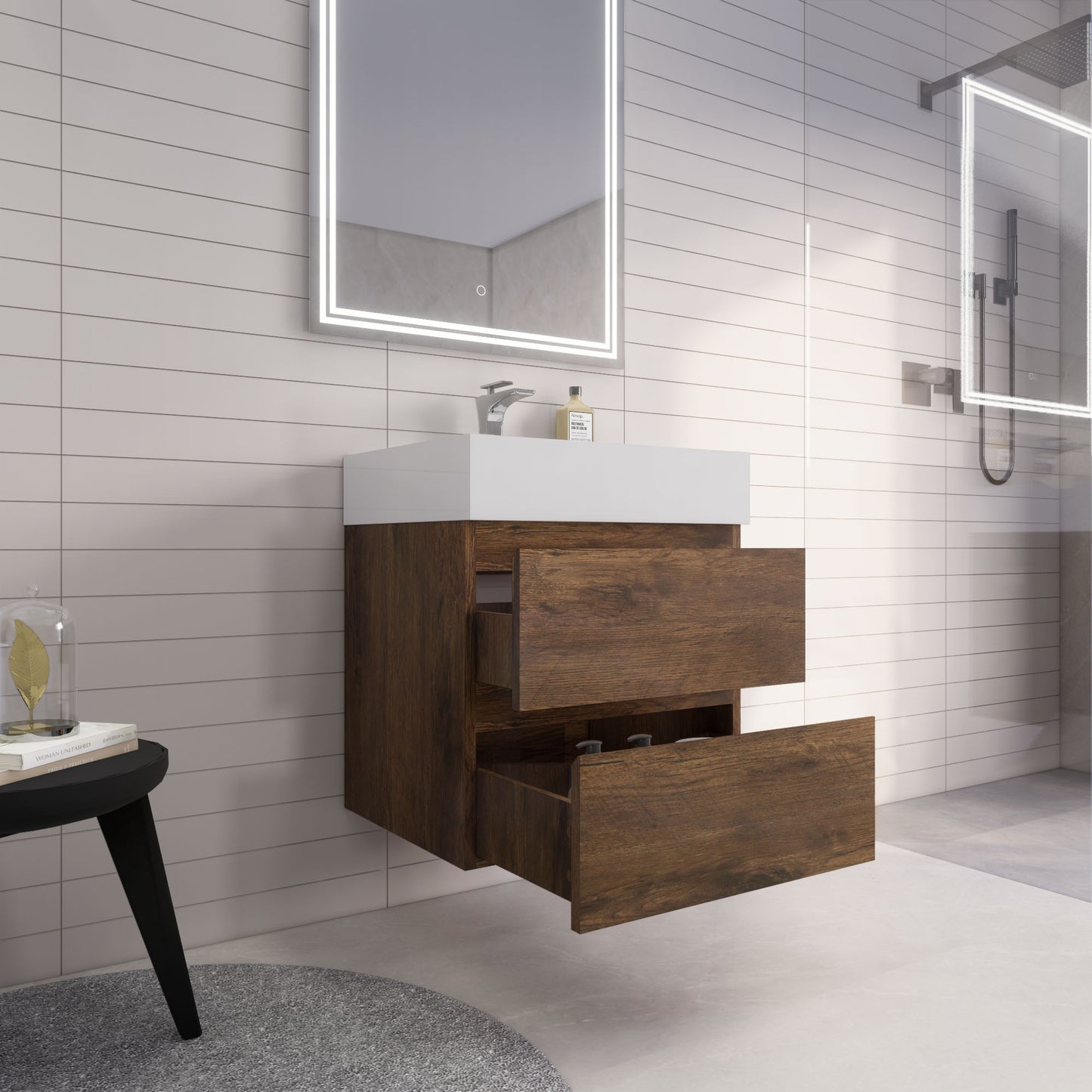 Monterey 24" Wall Mounted Bathroom Vanity with Reinforced Acrylic Integrated Sink Top