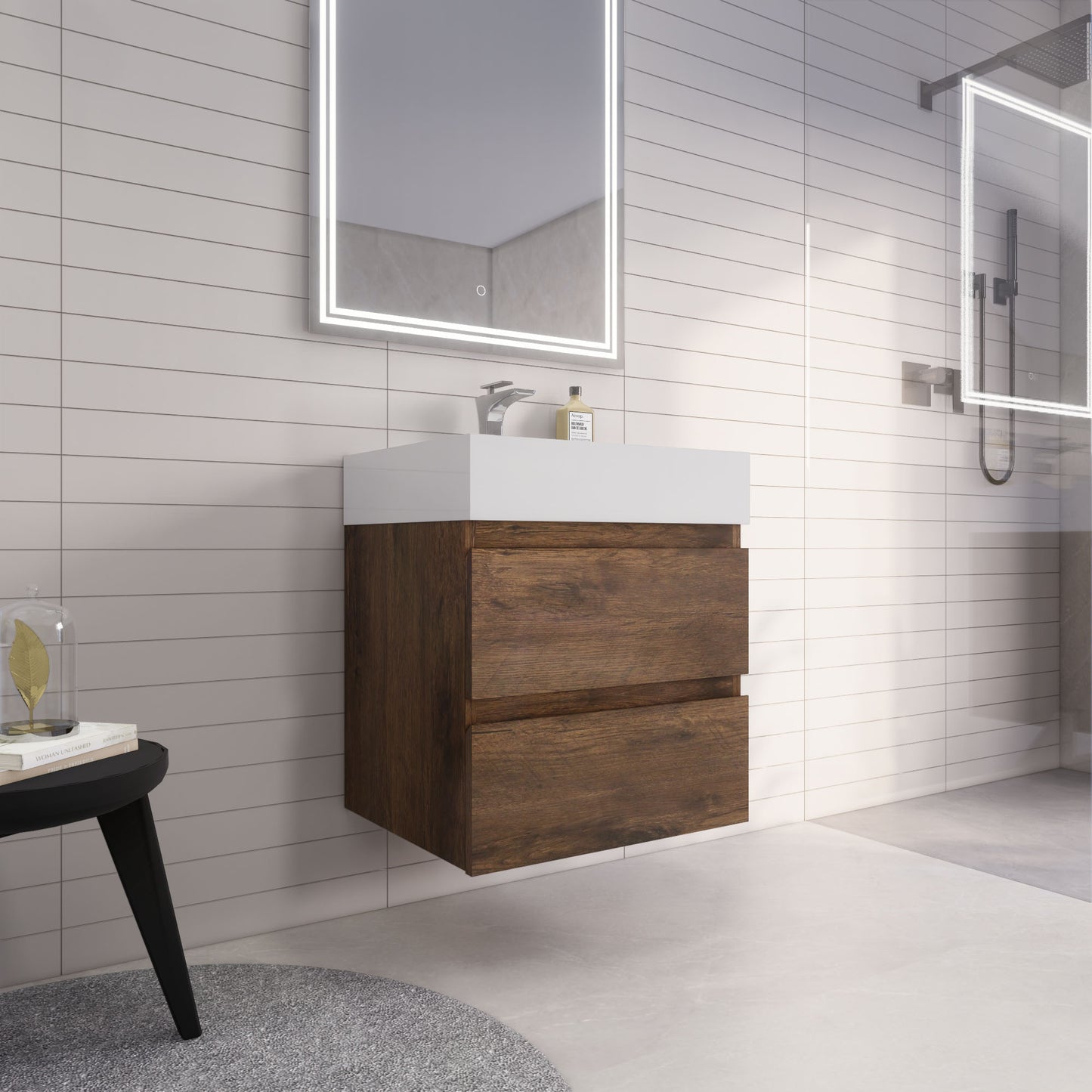 Monterey 24" Wall Mounted Bathroom Vanity with Reinforced Acrylic Integrated Sink Top