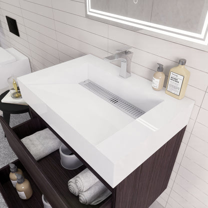 Monterey 30" Wall Mounted Bathroom Vanity with Reinforced Acrylic Integrated Sink Top