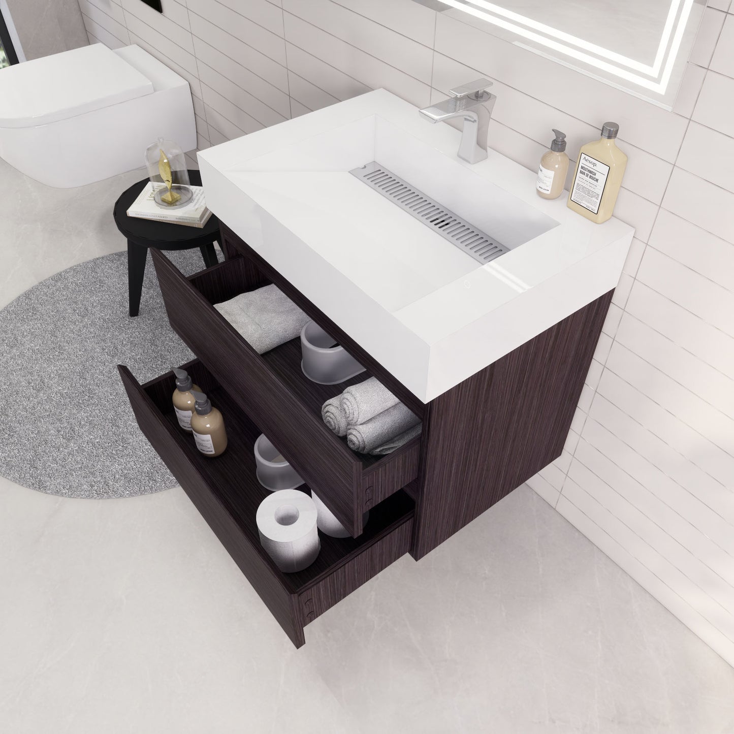 Monterey 30" Wall Mounted Bathroom Vanity with Reinforced Acrylic Integrated Sink Top