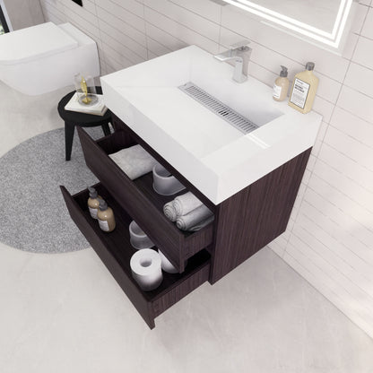 Monterey 30" Wall Mounted Bathroom Vanity with Reinforced Acrylic Integrated Sink Top