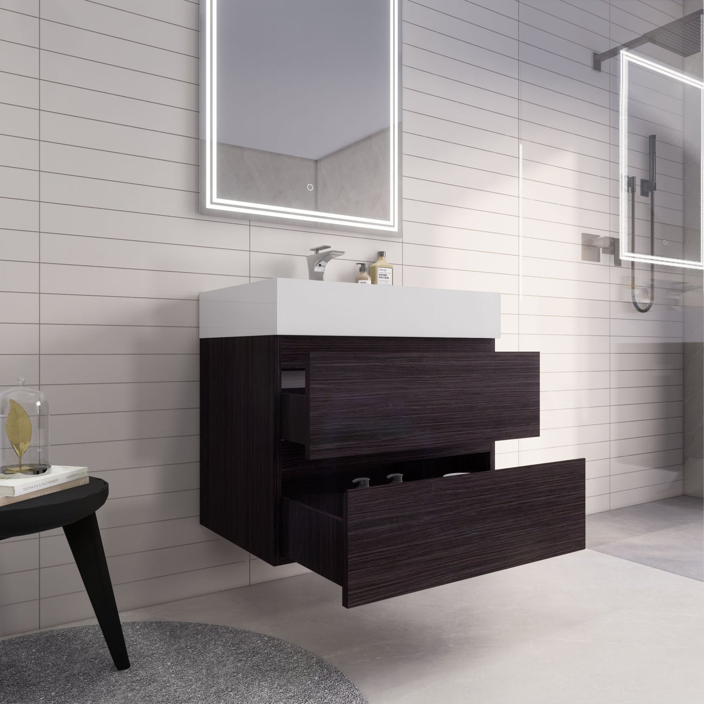 Monterey 30" Wall Mounted Bathroom Vanity with Reinforced Acrylic Integrated Sink Top