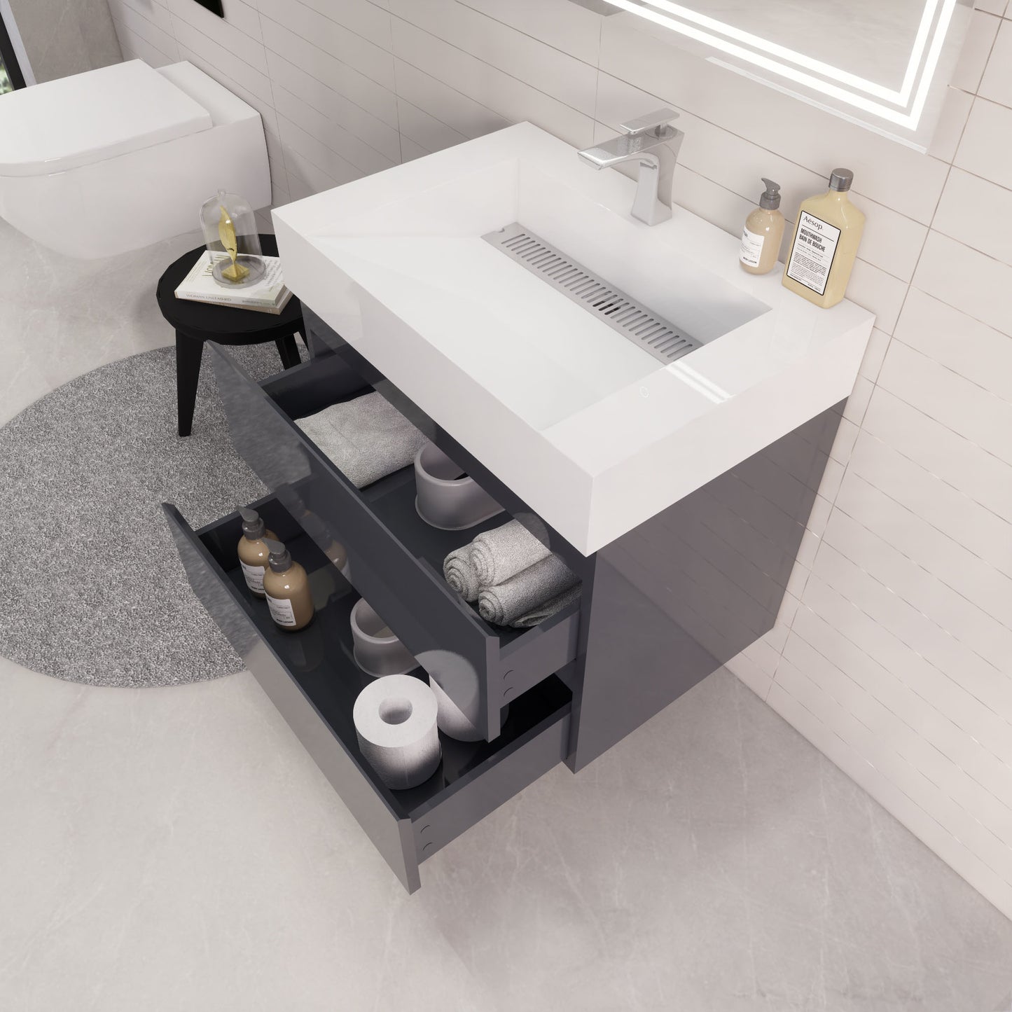 Monterey 30" Wall Mounted Bathroom Vanity with Reinforced Acrylic Integrated Sink Top