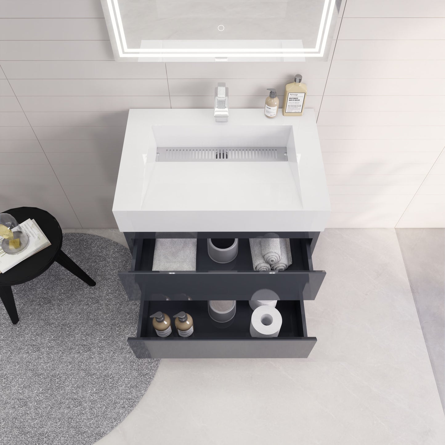 Monterey 30" Wall Mounted Bathroom Vanity with Reinforced Acrylic Integrated Sink Top