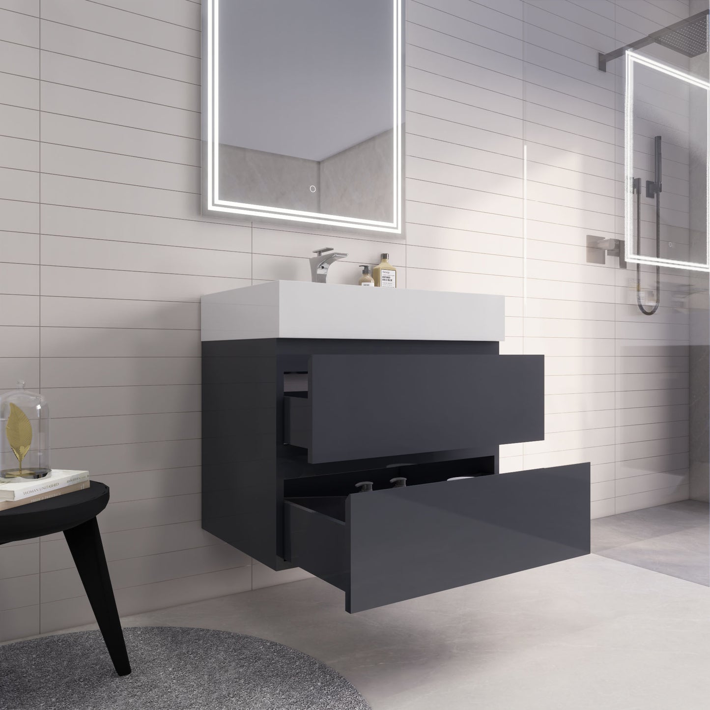 Monterey 30" Wall Mounted Bathroom Vanity with Reinforced Acrylic Integrated Sink Top