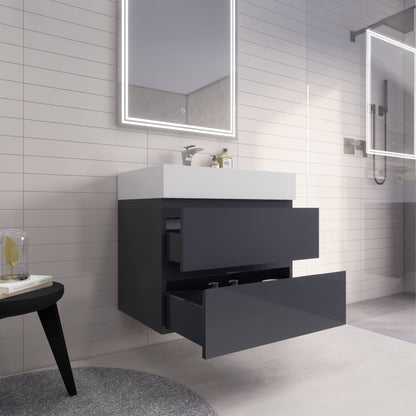 Monterey 30" Wall Mounted Bathroom Vanity with Reinforced Acrylic Integrated Sink Top