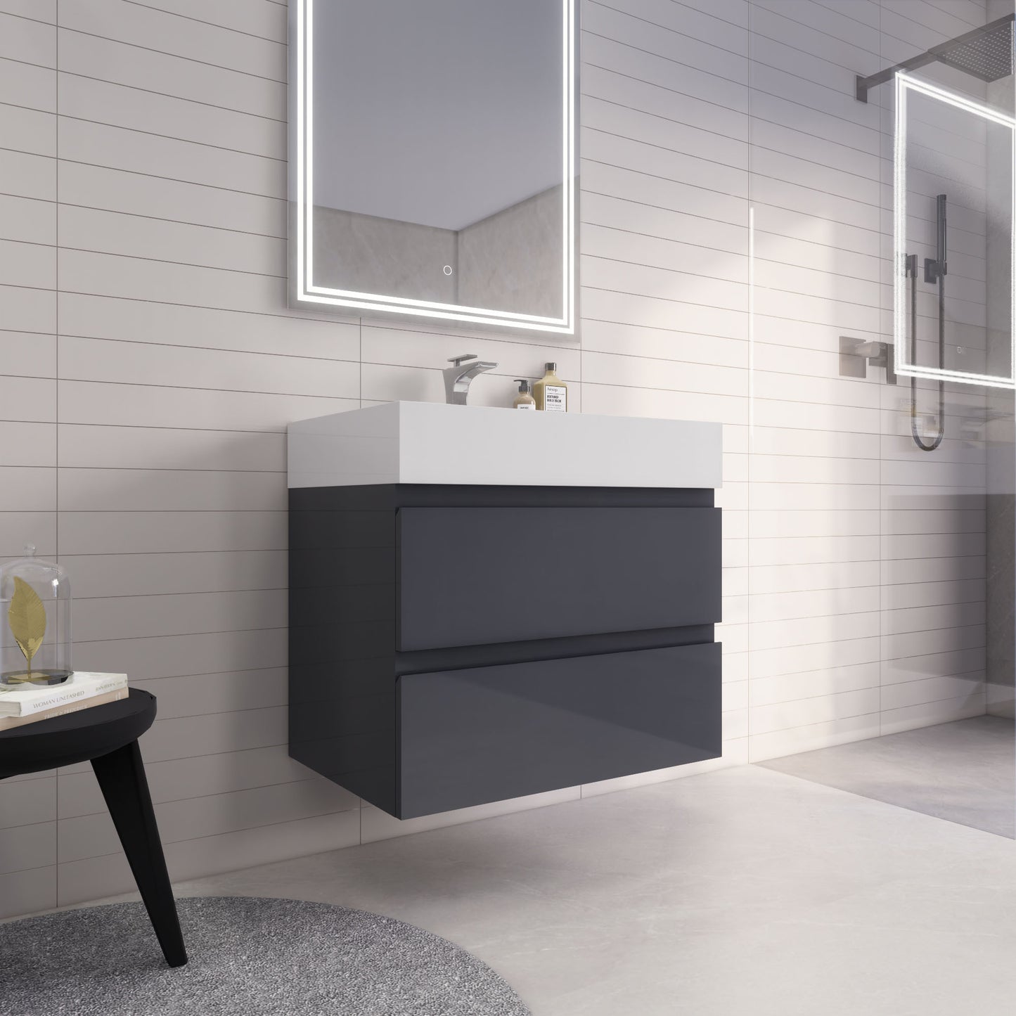 Monterey 30" Wall Mounted Bathroom Vanity with Reinforced Acrylic Integrated Sink Top