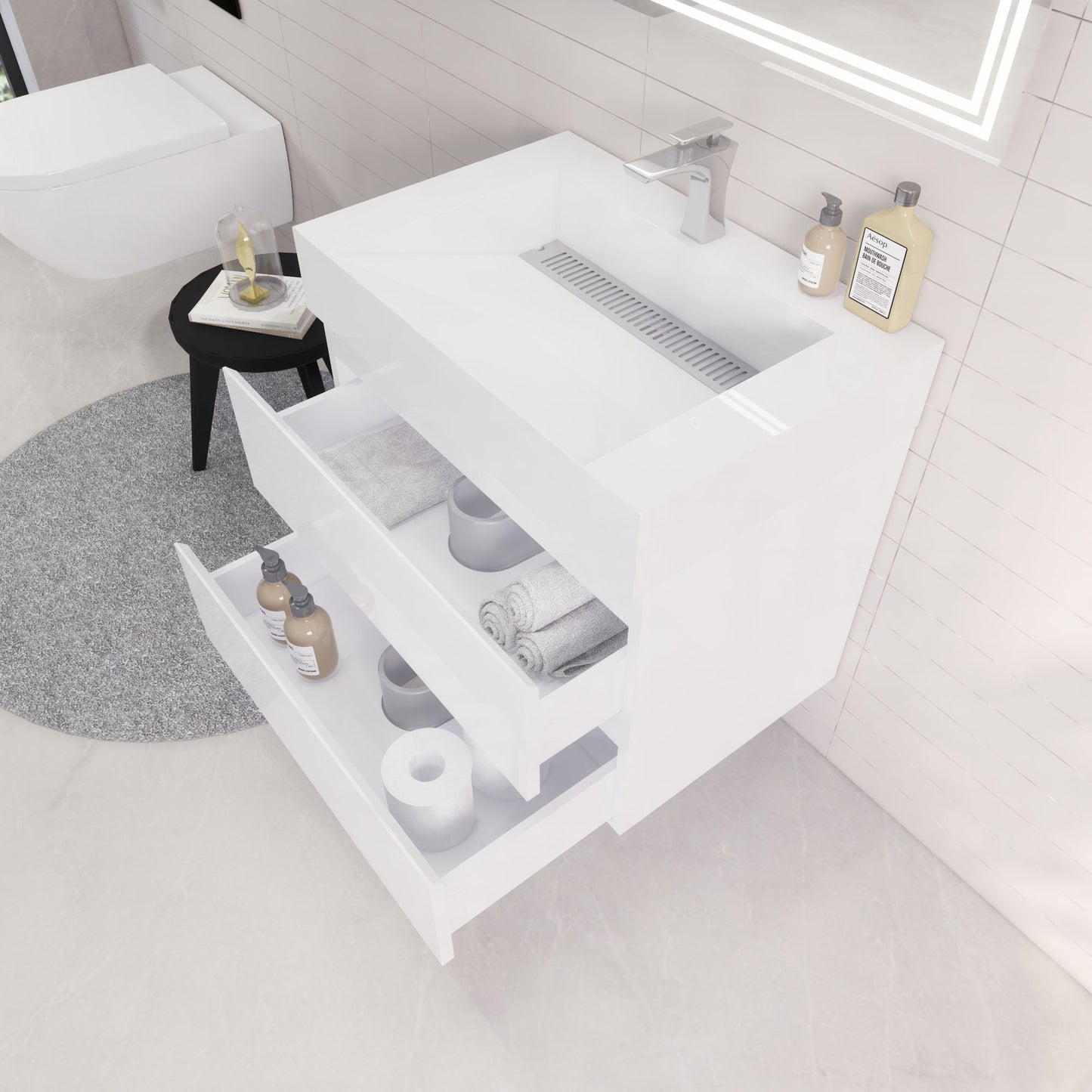 Monterey 30" Wall Mounted Bathroom Vanity with Reinforced Acrylic Integrated Sink Top