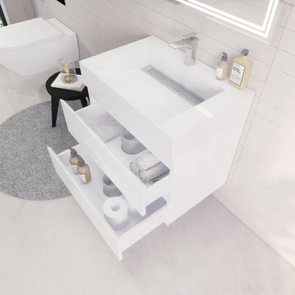 Monterey 30" Wall Mounted Bathroom Vanity with Reinforced Acrylic Integrated Sink Top