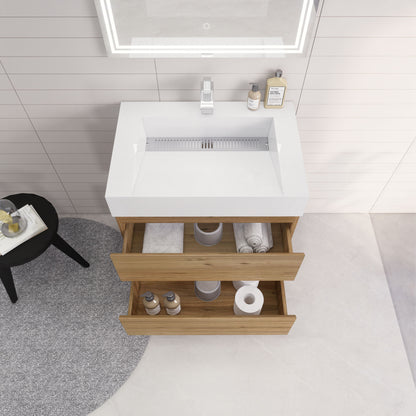 Monterey 30" Wall Mounted Bathroom Vanity with Reinforced Acrylic Integrated Sink Top