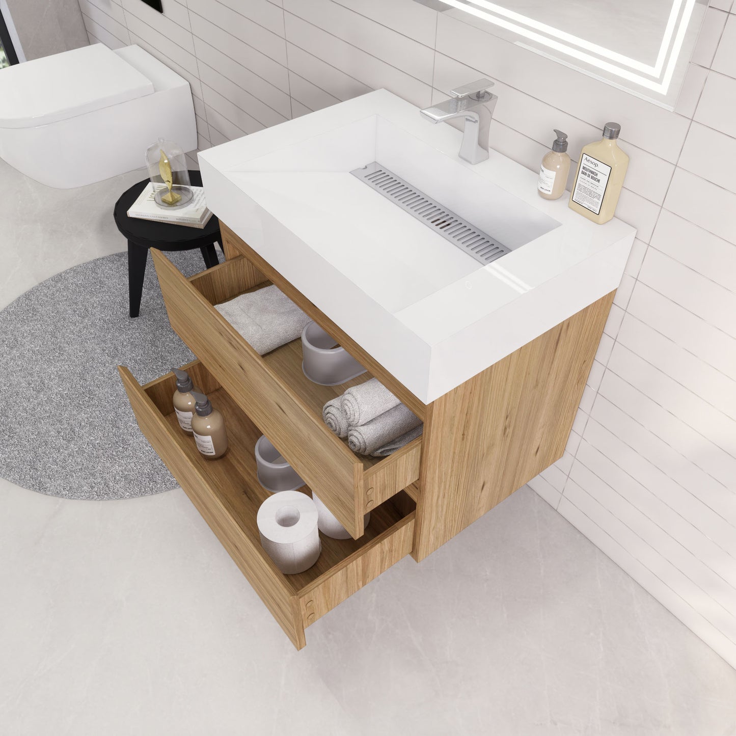 Monterey 30" Wall Mounted Bathroom Vanity with Reinforced Acrylic Integrated Sink Top
