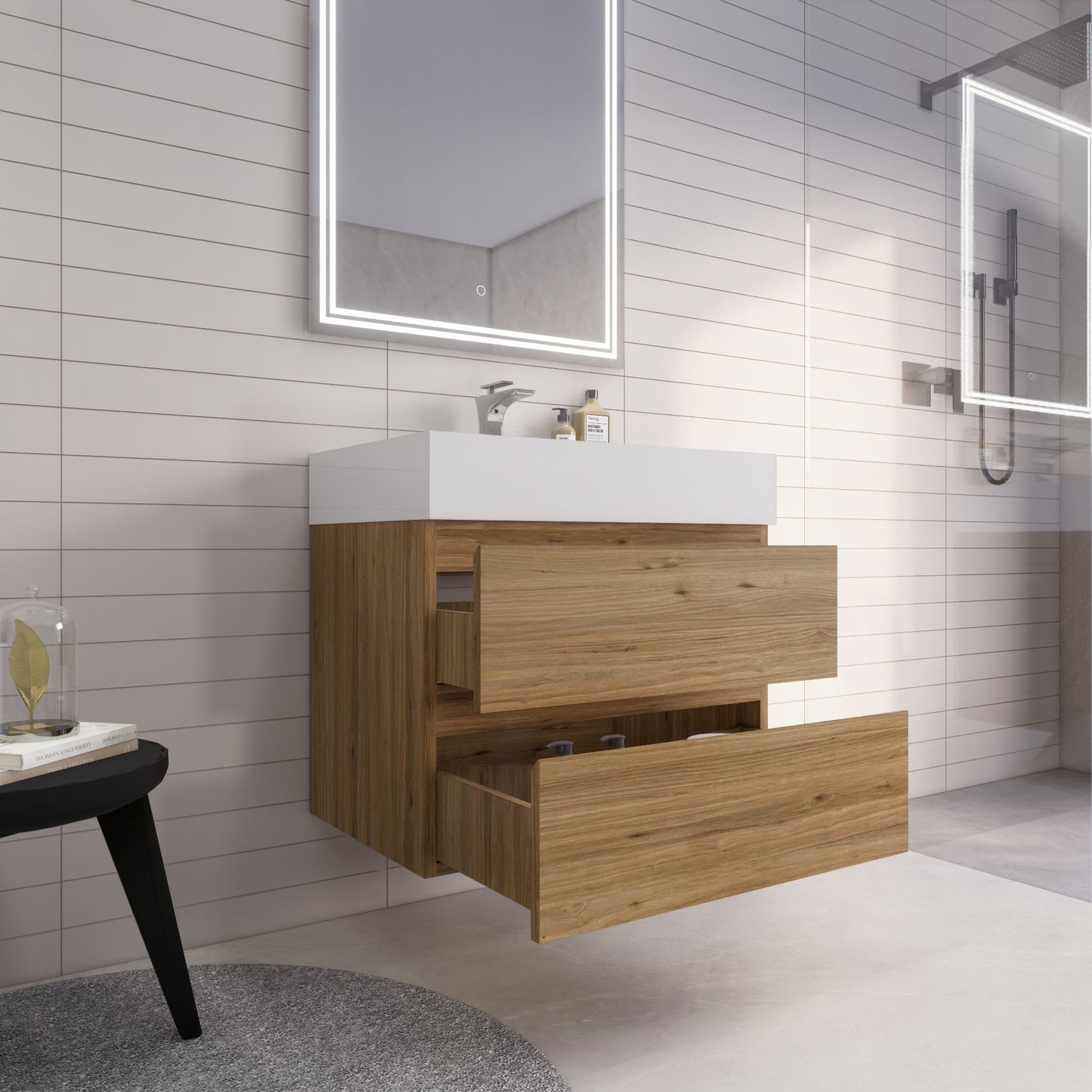 Monterey 30" Wall Mounted Bathroom Vanity with Reinforced Acrylic Integrated Sink Top