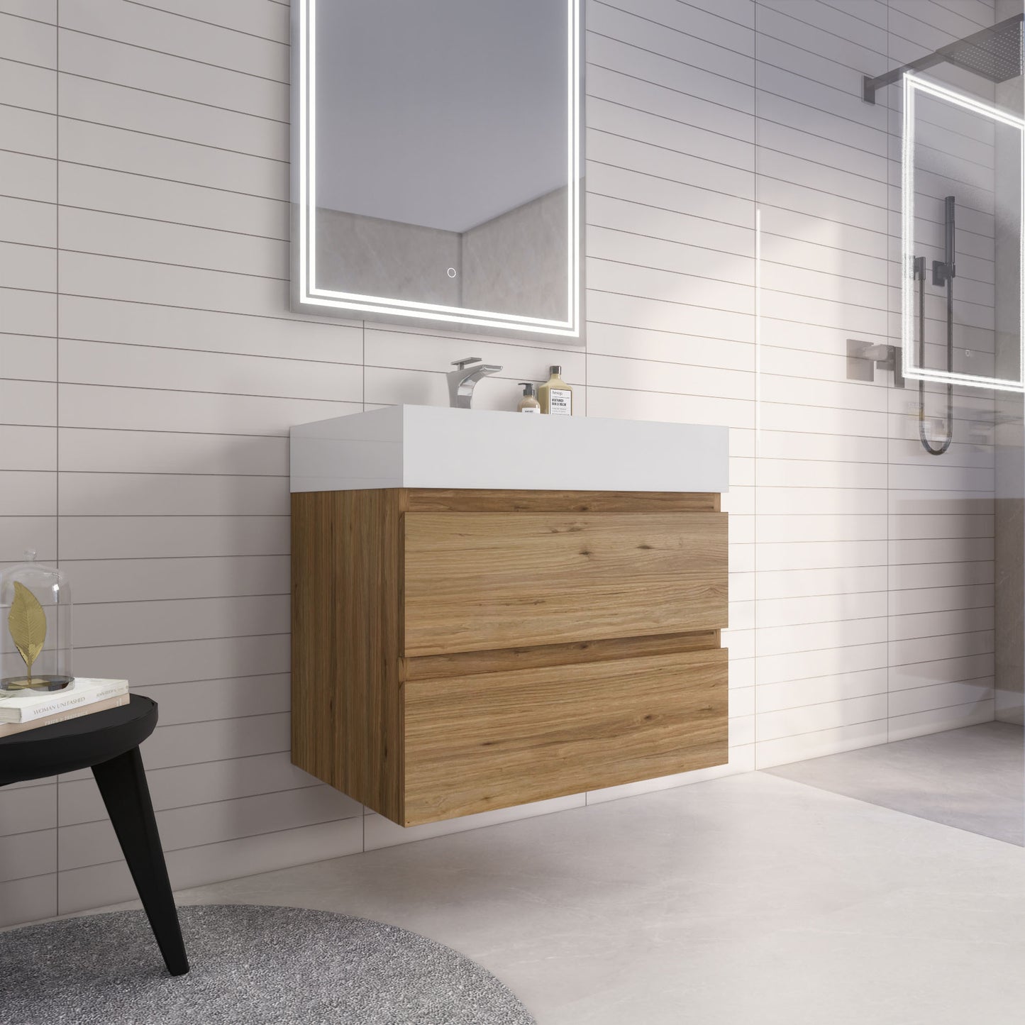 Monterey 30" Wall Mounted Bathroom Vanity with Reinforced Acrylic Integrated Sink Top