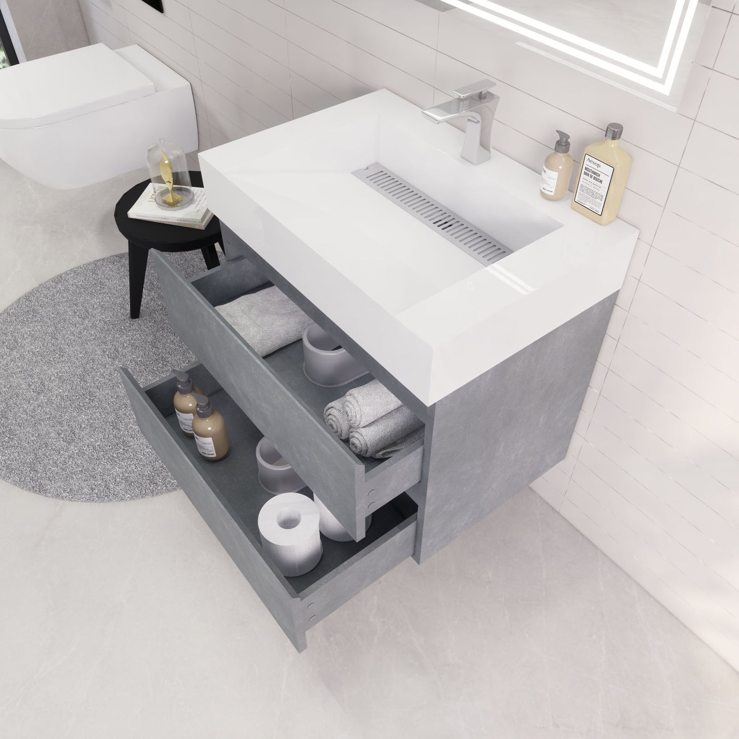 Monterey 30" Wall Mounted Bathroom Vanity with Reinforced Acrylic Integrated Sink Top