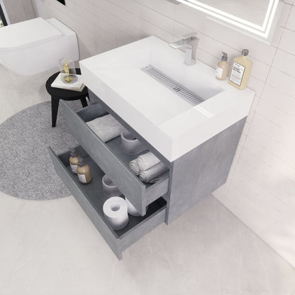 Monterey 30" Wall Mounted Bathroom Vanity with Reinforced Acrylic Integrated Sink Top