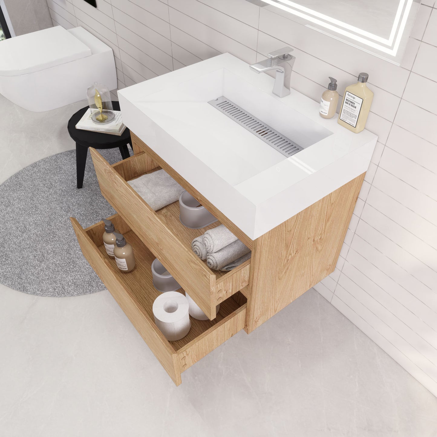 Monterey 30" Wall Mounted Bathroom Vanity with Reinforced Acrylic Integrated Sink Top