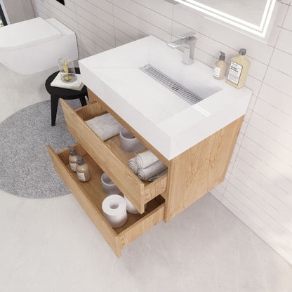 Monterey 30" Wall Mounted Bathroom Vanity with Reinforced Acrylic Integrated Sink Top