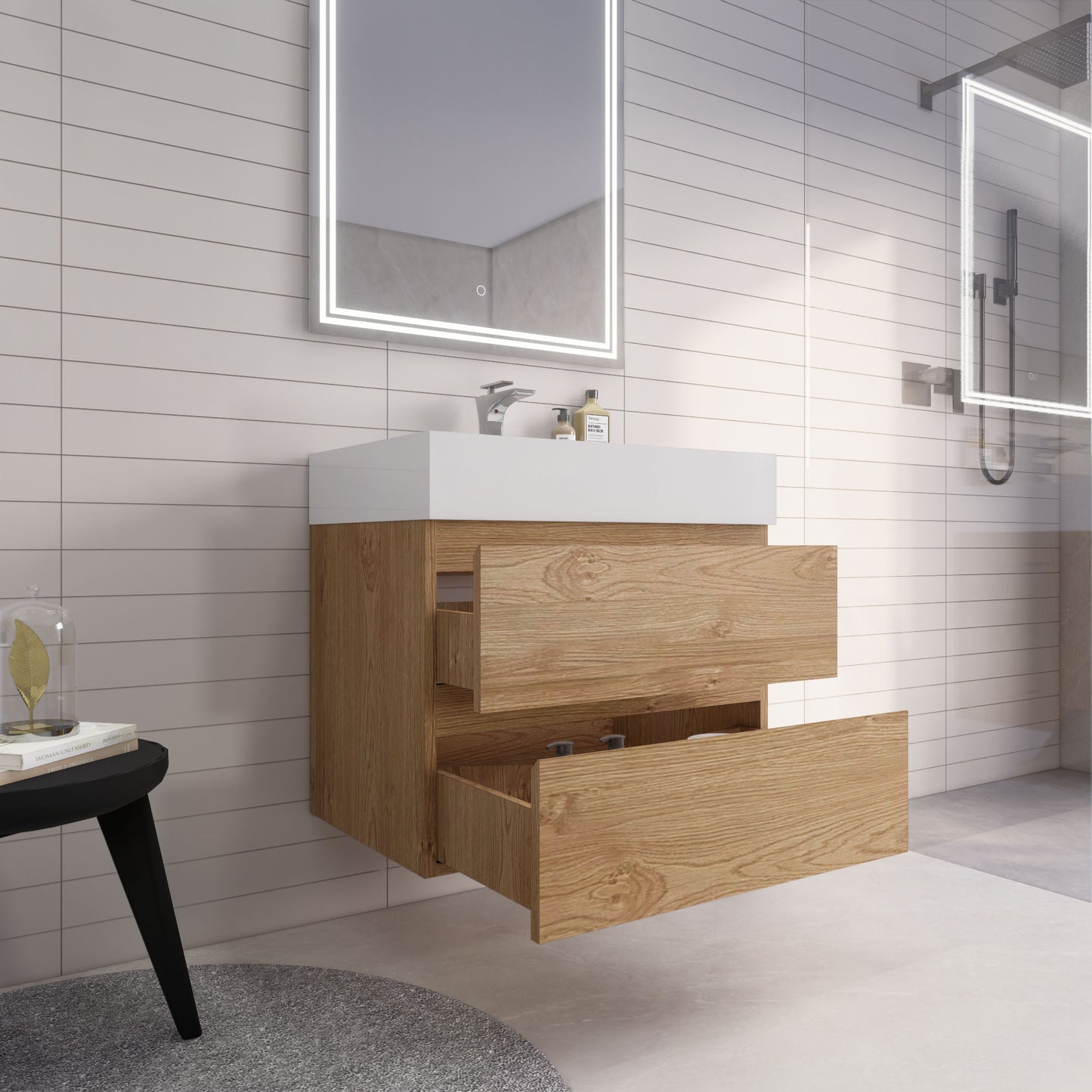 Monterey 30" Wall Mounted Bathroom Vanity with Reinforced Acrylic Integrated Sink Top