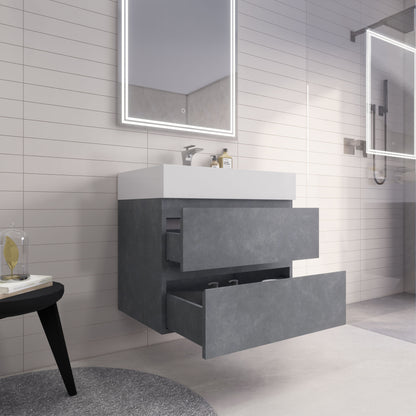 Monterey 30" Wall Mounted Bathroom Vanity with Reinforced Acrylic Integrated Sink Top