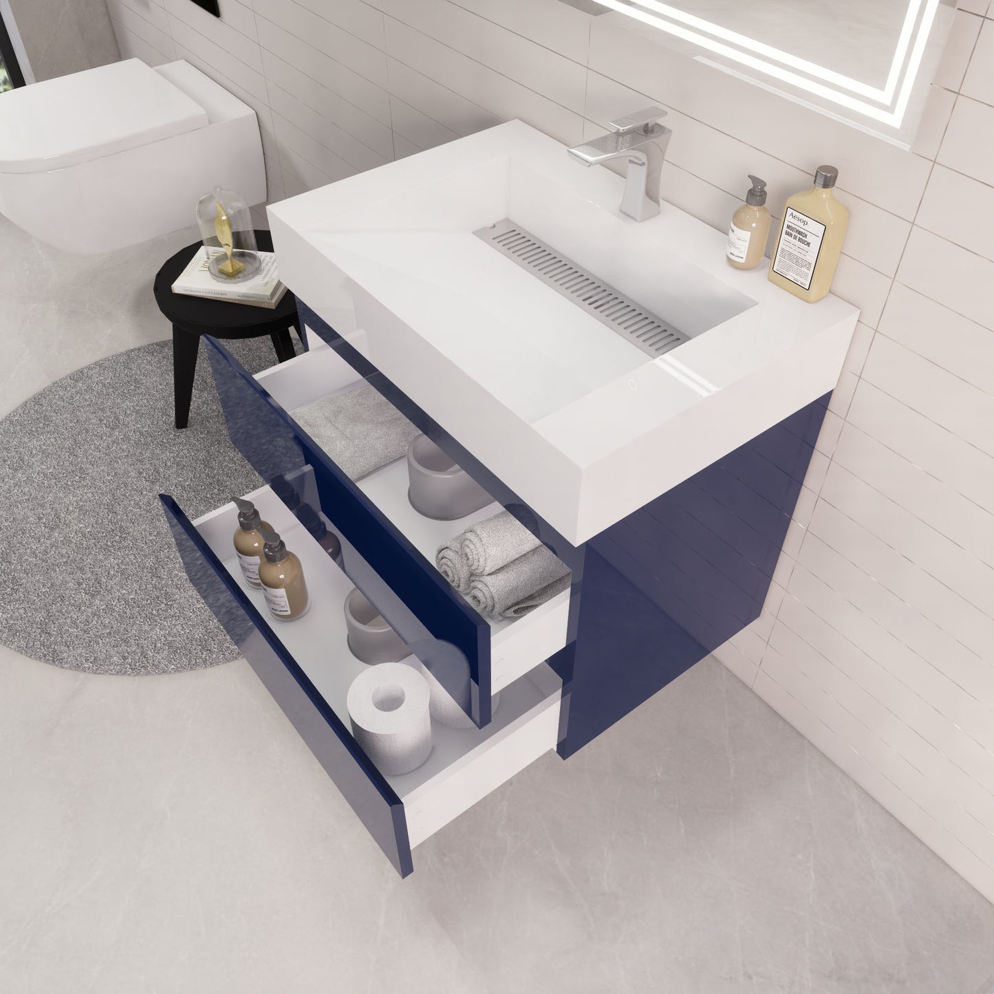 Monterey 30" Wall Mounted Bathroom Vanity with Reinforced Acrylic Integrated Sink Top