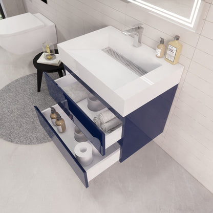 Monterey 30" Wall Mounted Bathroom Vanity with Reinforced Acrylic Integrated Sink Top