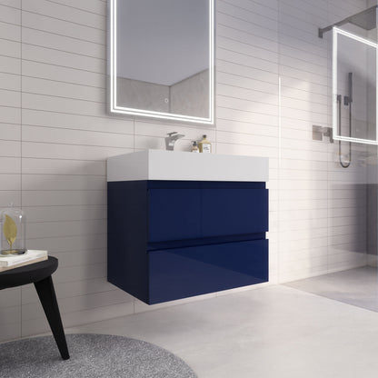 Monterey 30" Wall Mounted Bathroom Vanity with Reinforced Acrylic Integrated Sink Top