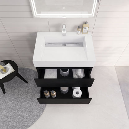 Monterey 30" Wall Mounted Bathroom Vanity with Reinforced Acrylic Integrated Sink Top