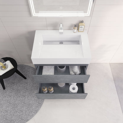 Monterey 30" Wall Mounted Bathroom Vanity with Reinforced Acrylic Integrated Sink Top