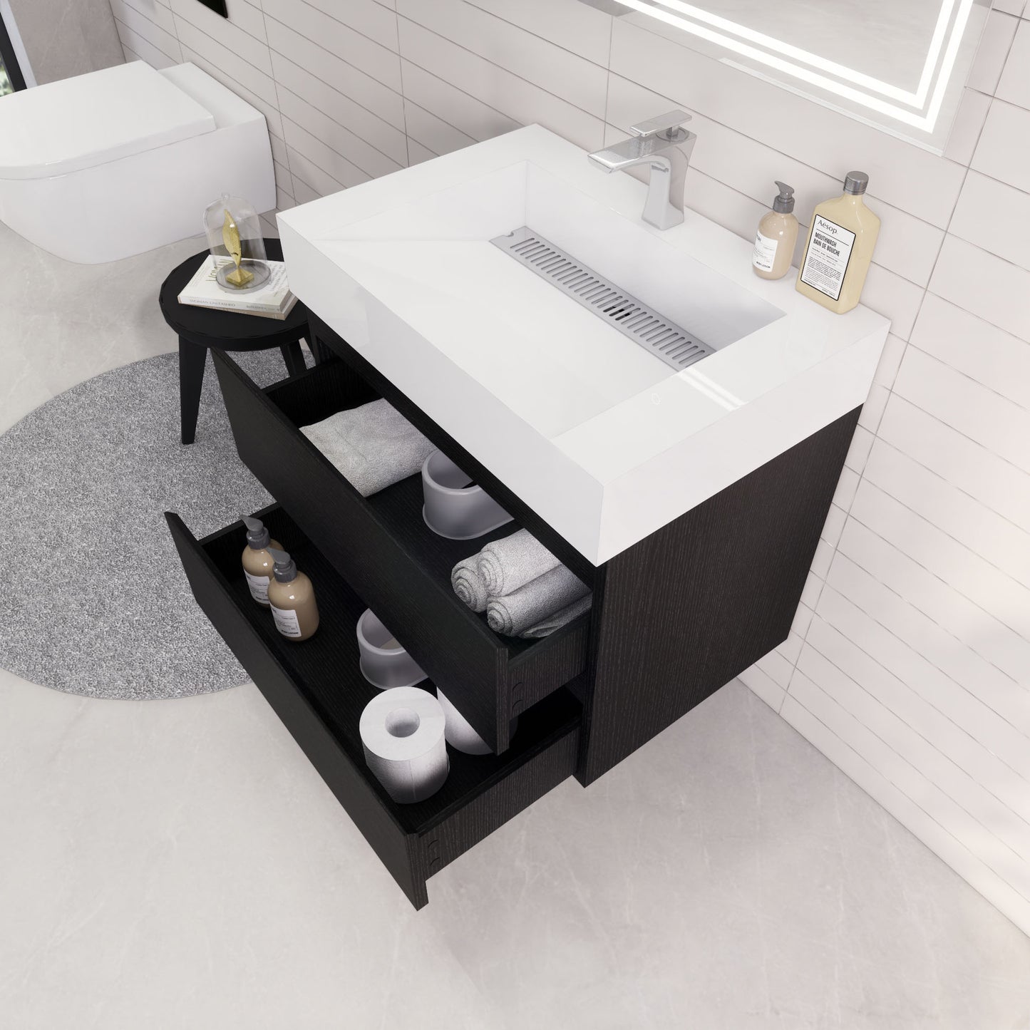 Monterey 30" Wall Mounted Bathroom Vanity with Reinforced Acrylic Integrated Sink Top