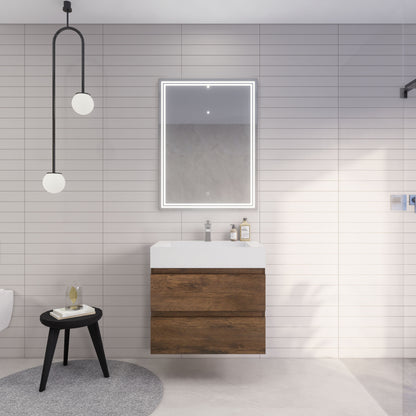 Monterey 30" Wall Mounted Bathroom Vanity with Reinforced Acrylic Integrated Sink Top