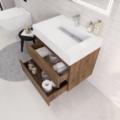 Monterey 30" Wall Mounted Bathroom Vanity with Reinforced Acrylic Integrated Sink Top
